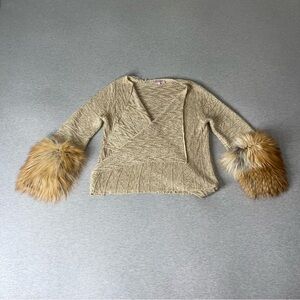 Calypso St. Barth Women's Faux Fur Open-Front Knit Poncho Cloak Sweater